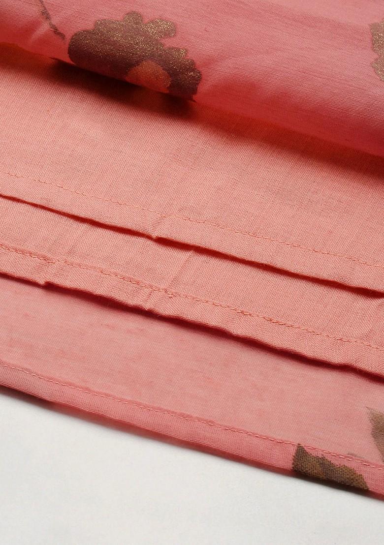 Pink Floral Print Poly Blend Anarkali Kurta