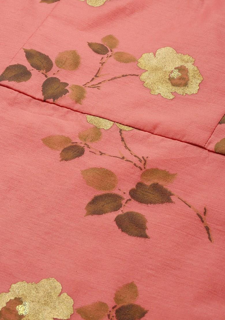 Pink Floral Print Poly Blend Anarkali Kurta