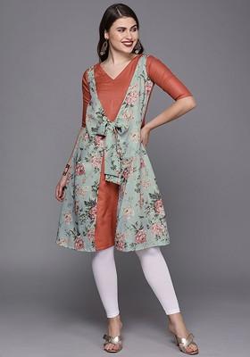 Rust Solid Poly Blend A-Line Kurta