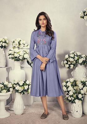 Lavender Embroidered Rayon Kurta