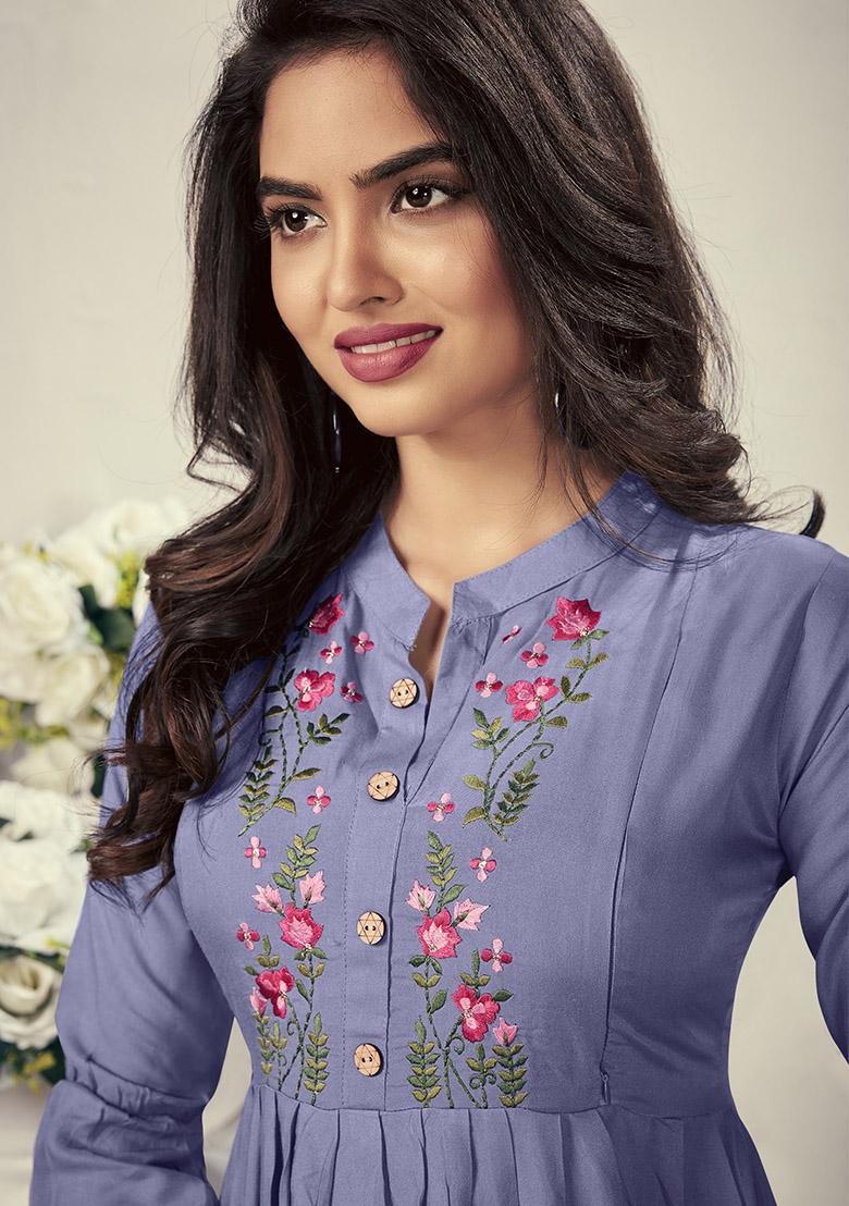 Lavender Embroidered Rayon Kurta