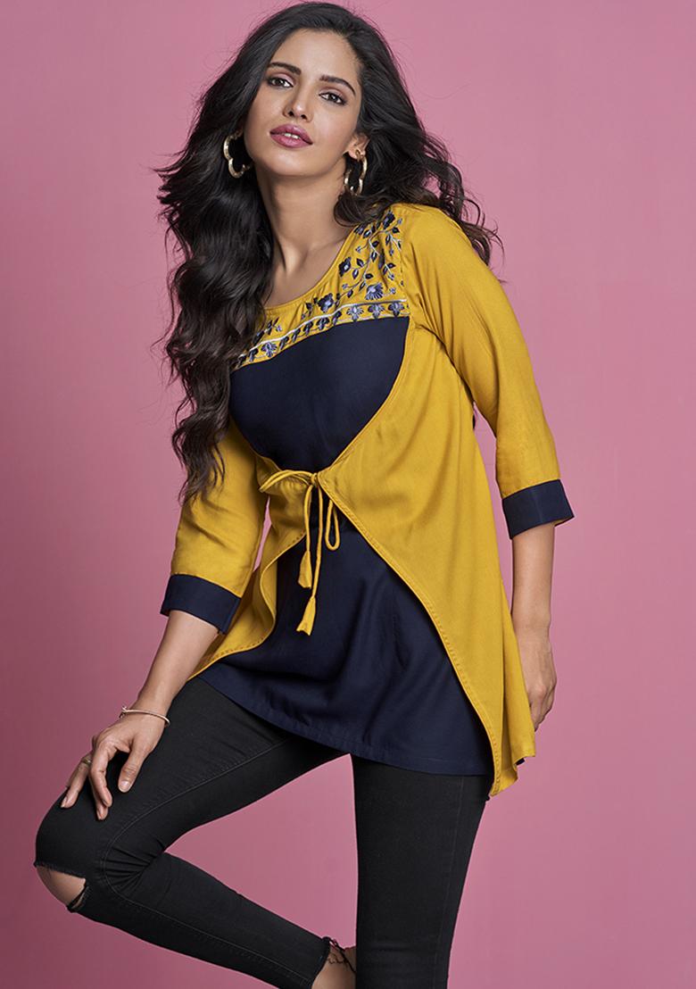 Multicolor Embroidered Rayon Kurta