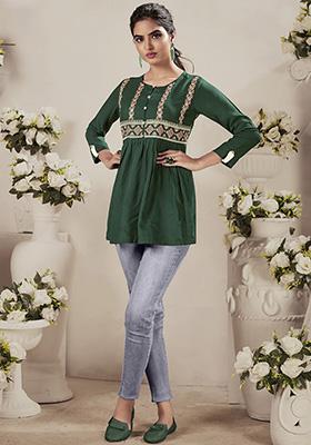 Green Embroidered Rayon Kurta