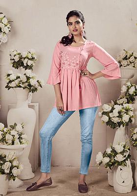 Light Pink Embroidered Rayon Kurta
