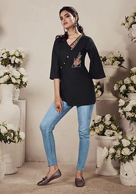Black Embroidered Rayon Kurta