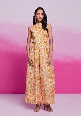 Cream Printed Poly Blend Jumpsuit