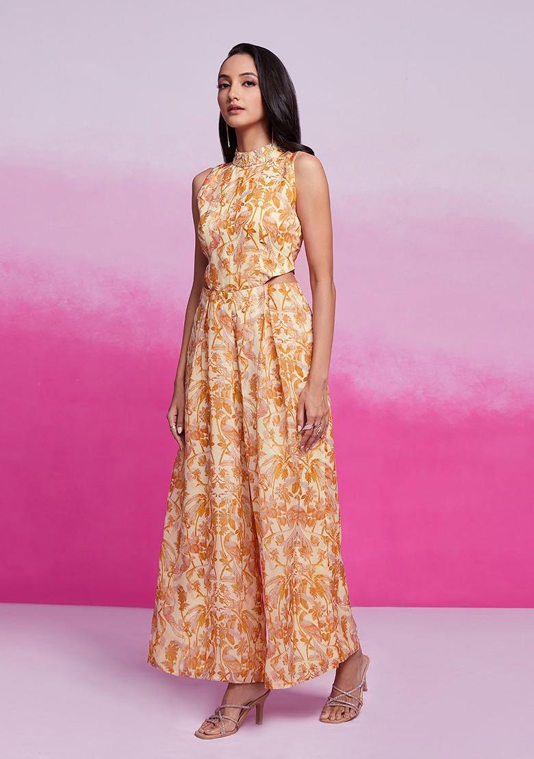 Cream Printed Poly Blend Jumpsuit