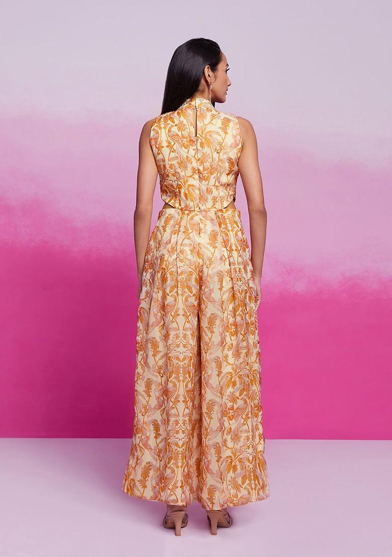 Cream Printed Poly Blend Jumpsuit
