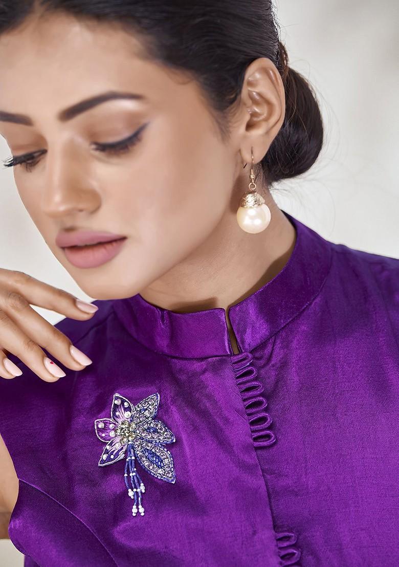 Purple Embellished Poly Blend Top