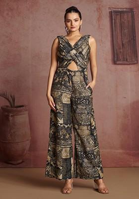 Black Printed Poly Blend Jumpsuit