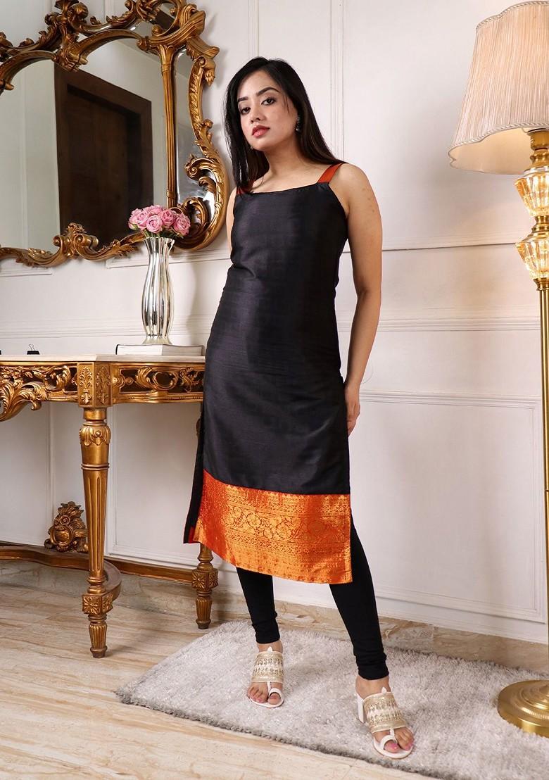 Black Zari Embroidered Poly Blend Kurta