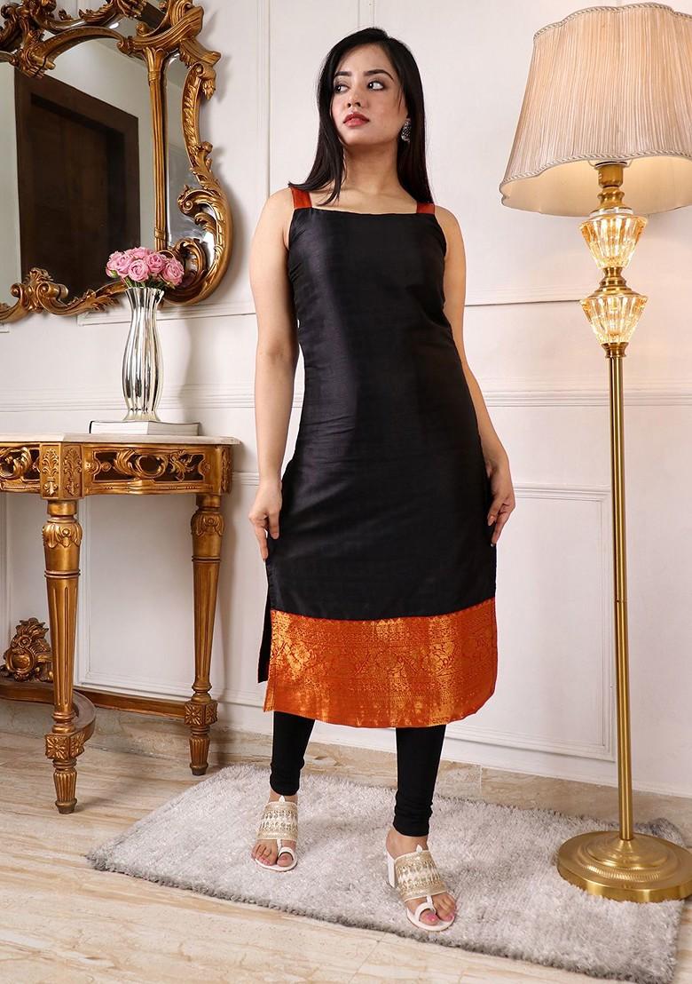 Black Zari Embroidered Poly Blend Kurta