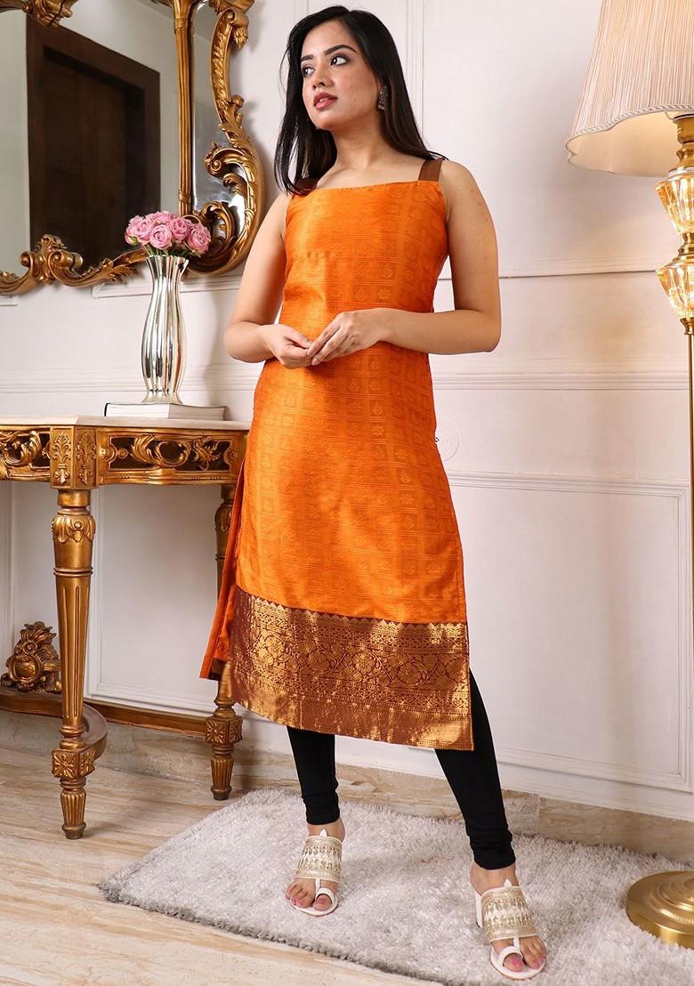 Mustard Ethnic Motifs Embroidery Poly Blend Kurta