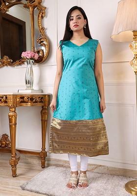Blue Ethnic Motifs Embroidery Poly Blend Kurta