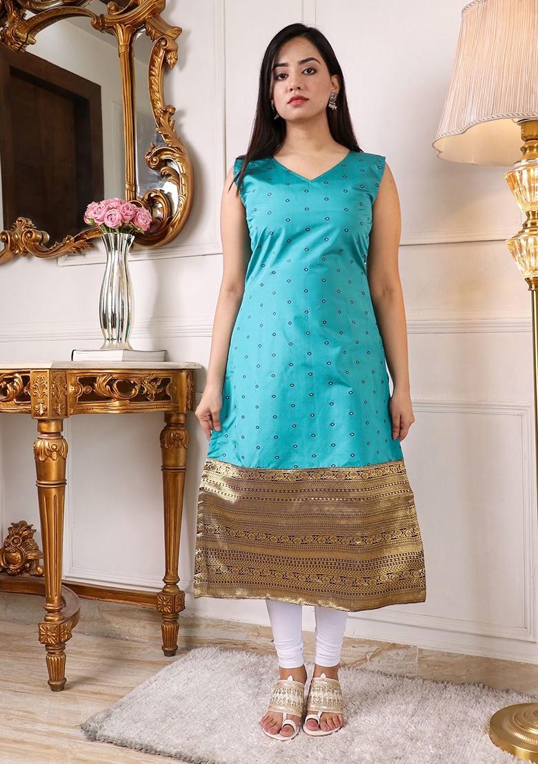Blue Ethnic Motifs Embroidery Poly Blend Kurta