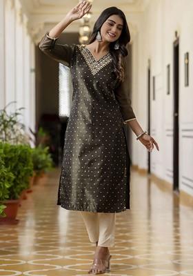 Black Printed Poly Blend Kurta