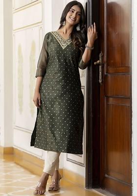 Green Printed Poly Blend Kurta