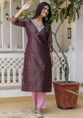 Purple Printed Poly Blend Kurta