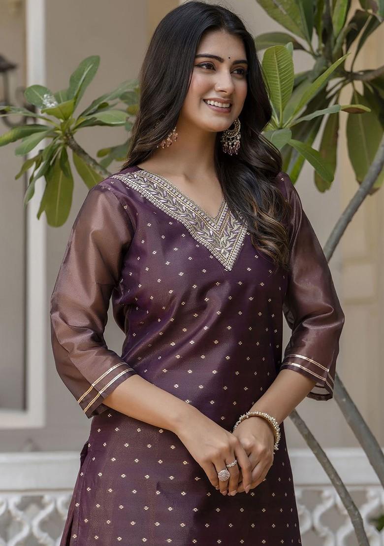 Purple Printed Poly Blend Kurta