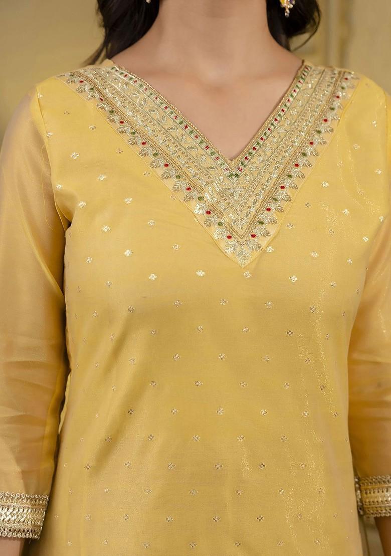 Yellow Printed Poly Blend Kurta