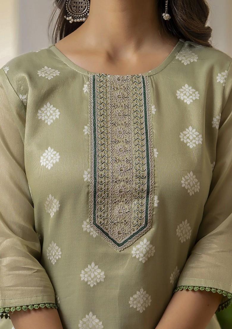 Green Printed Poly Blend Kurta