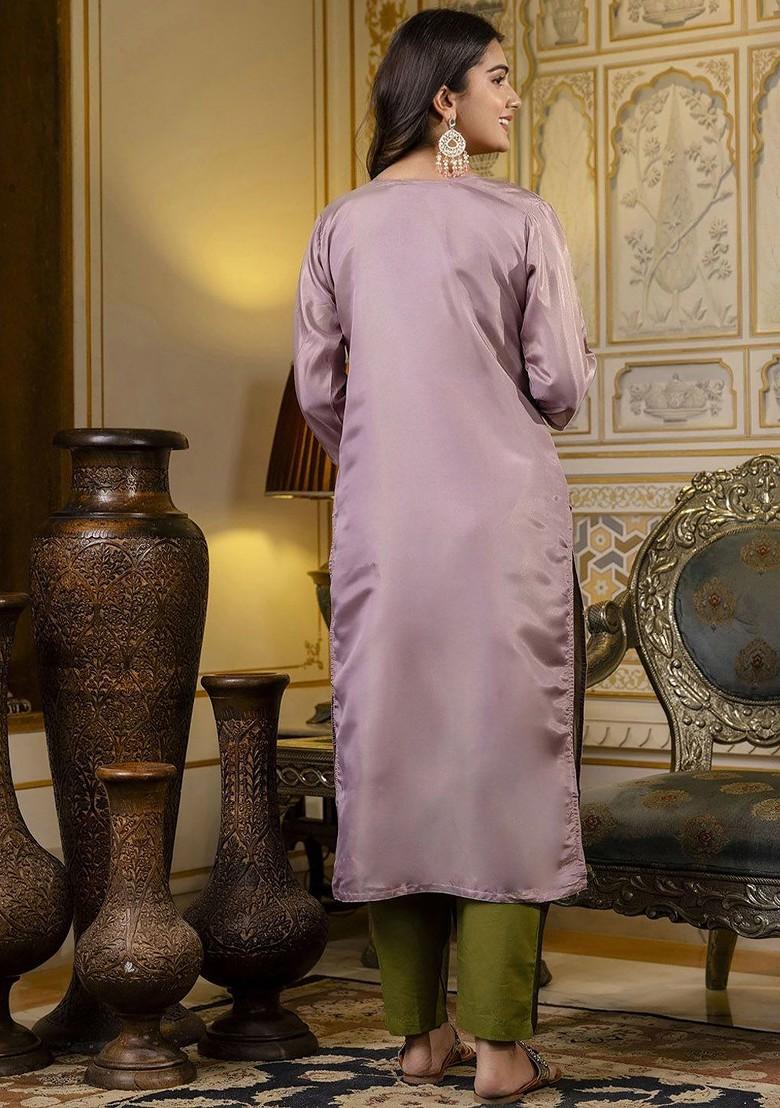 Lavender Floral Embroidered Poly Blend Kurta