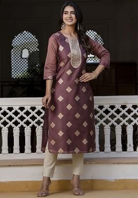 Purple Printed Poly Blend Kurta