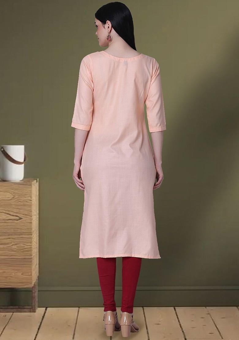 Peach Floral Print Cotton Kurta