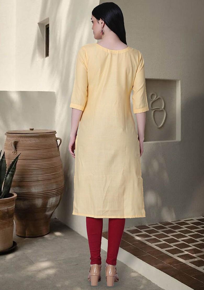 Yellow Floral Print Cotton Kurta