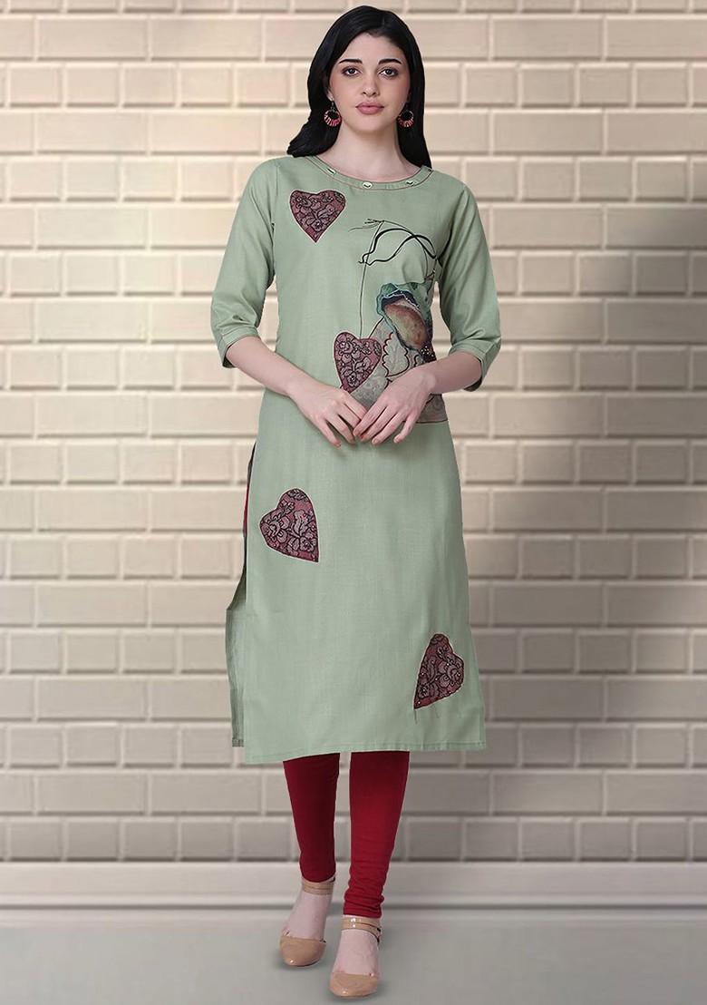 Green Abstract Print Cotton Kurta