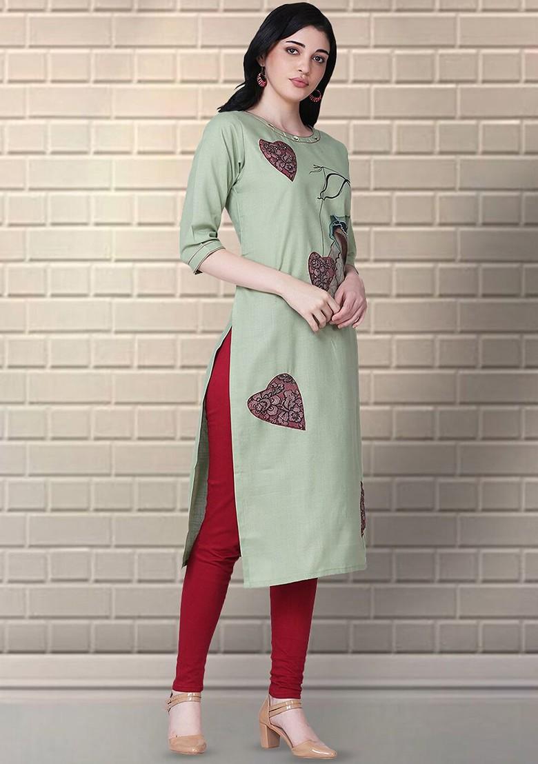 Green Abstract Print Cotton Kurta