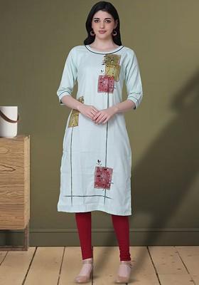 Lime Green Floral Embroidered Cotton Kurta