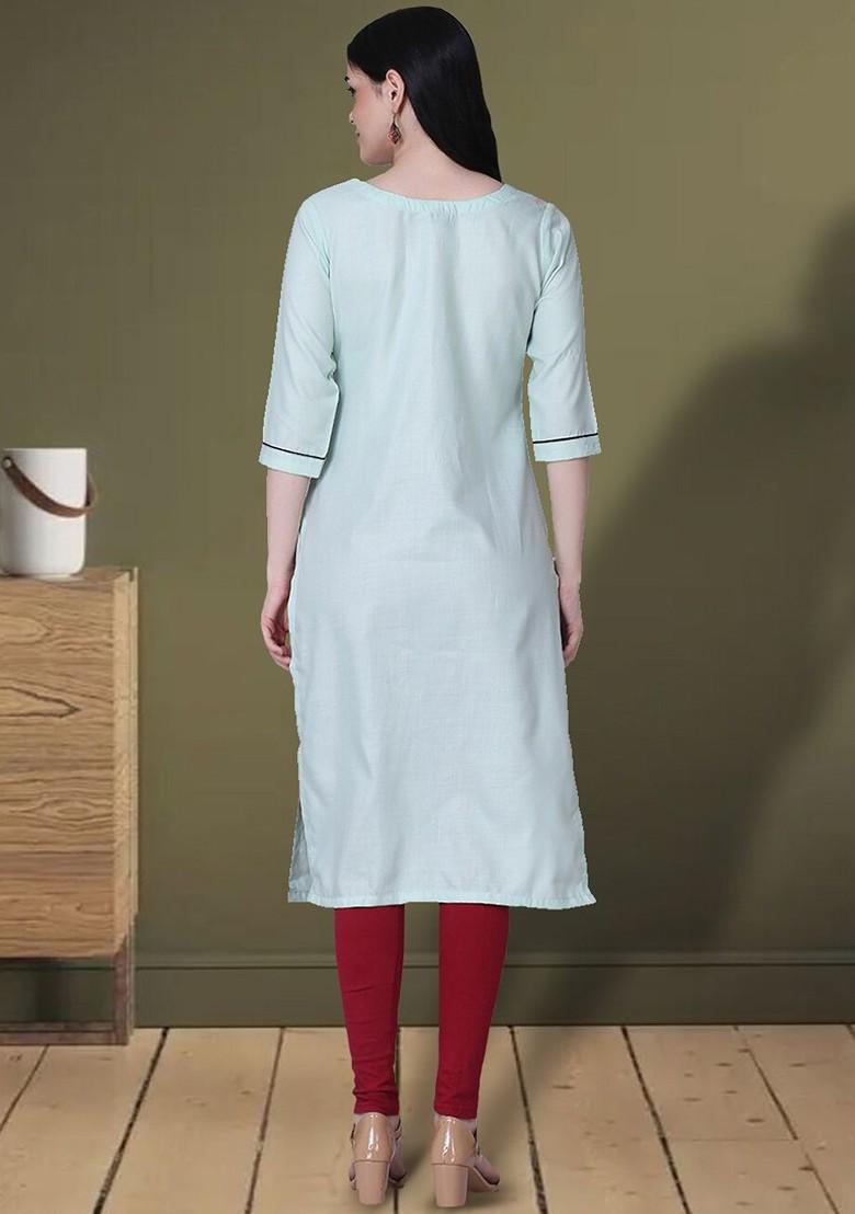 Lime Green Floral Embroidered Cotton Kurta