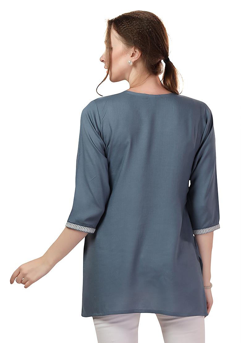 Grey Embroidered Rayon Kurta