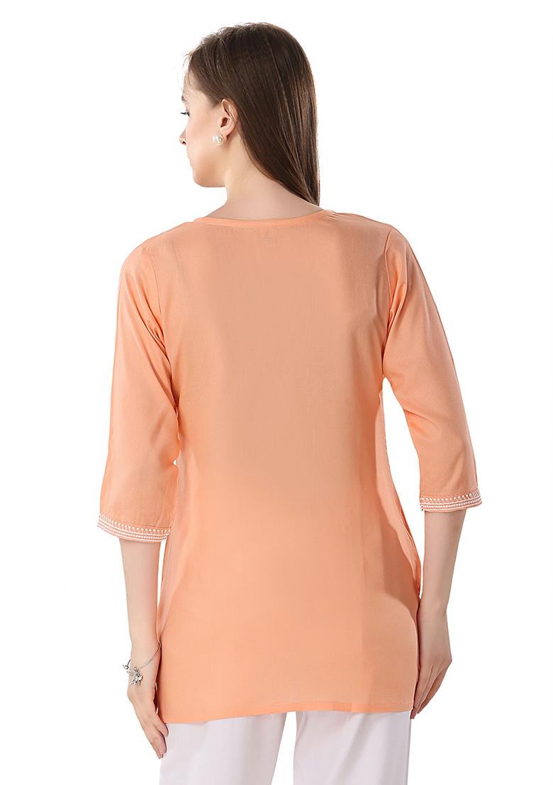 Peach Embroidered Rayon Kurta