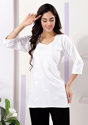 White Embroidered Rayon Kurta