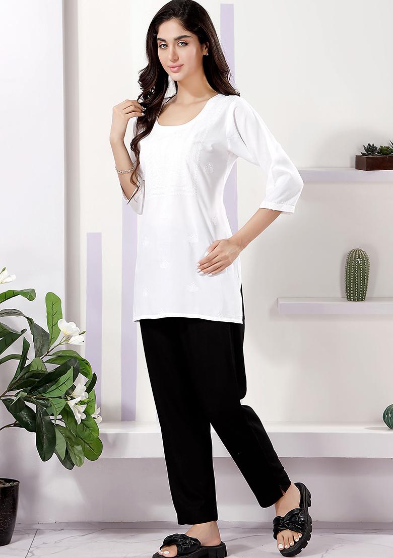 White Embroidered Rayon Kurta