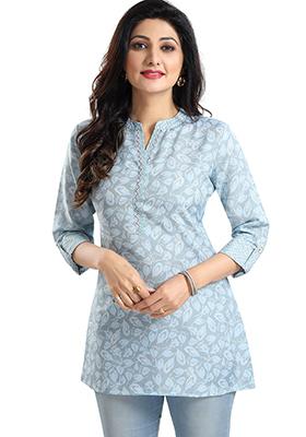 Blue Abstract Print Rayon Kurta