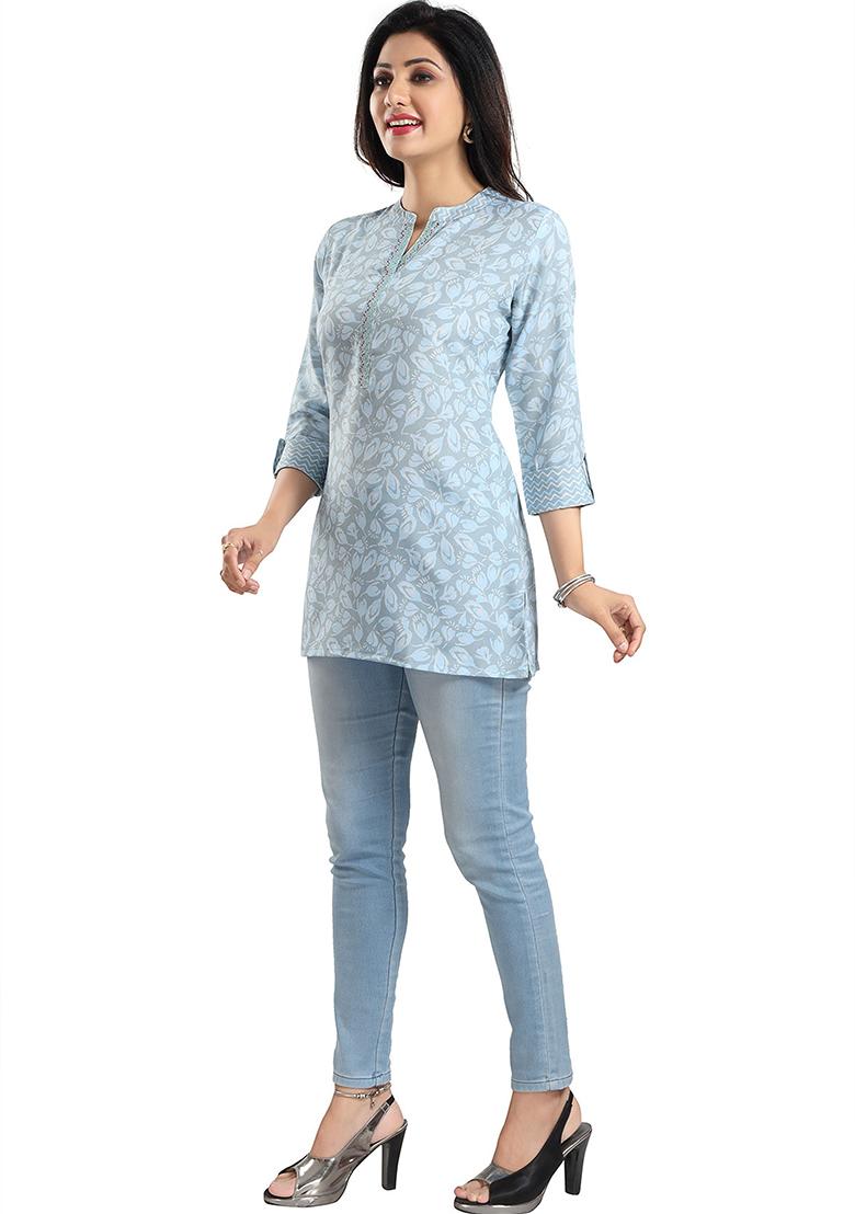 Blue Abstract Print Rayon Kurta