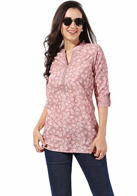 Peach Abstract Print Rayon Kurta