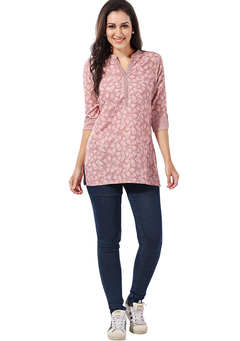 Peach Abstract Print Rayon Kurta