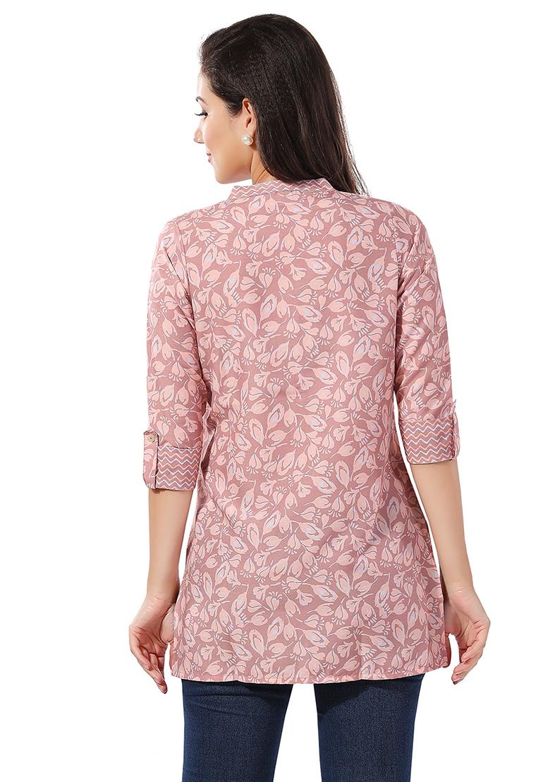 Peach Abstract Print Rayon Kurta
