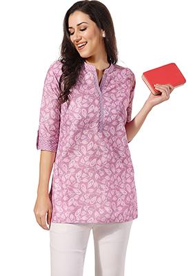 Pink Abstract Print Rayon Kurta