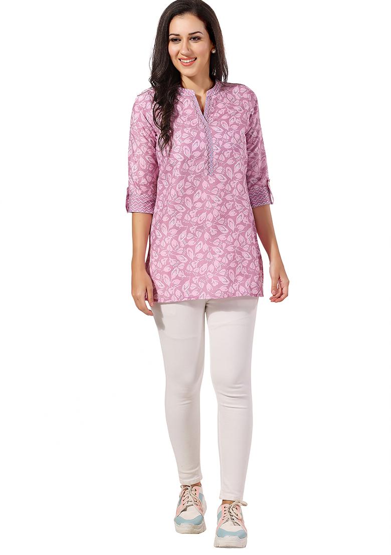 Pink Abstract Print Rayon Kurta