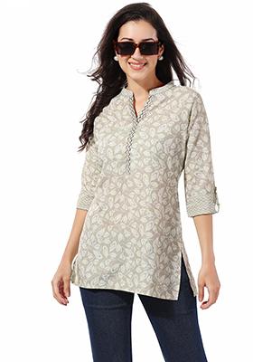 Grey Abstract Print Rayon Kurta