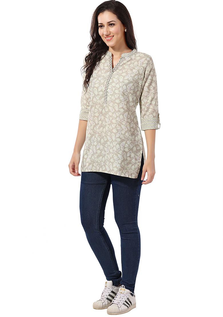 Grey Abstract Print Rayon Kurta