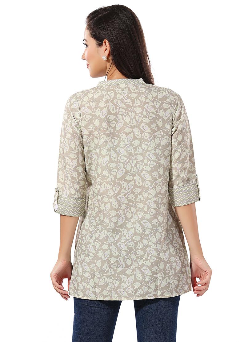 Grey Abstract Print Rayon Kurta