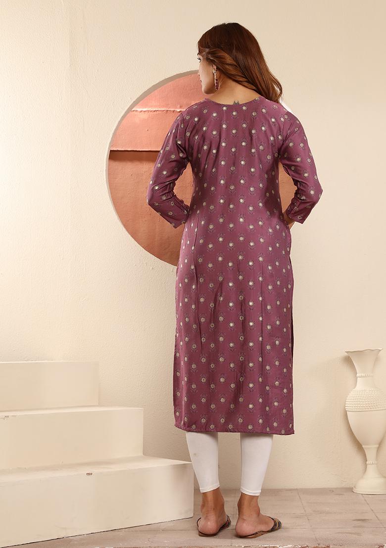Pink Floral Print Viscose Kurta