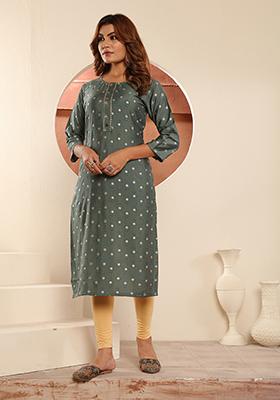 Green Floral Print Viscose Kurta