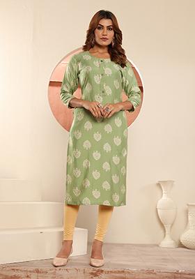 Green Floral Print Viscose Kurta